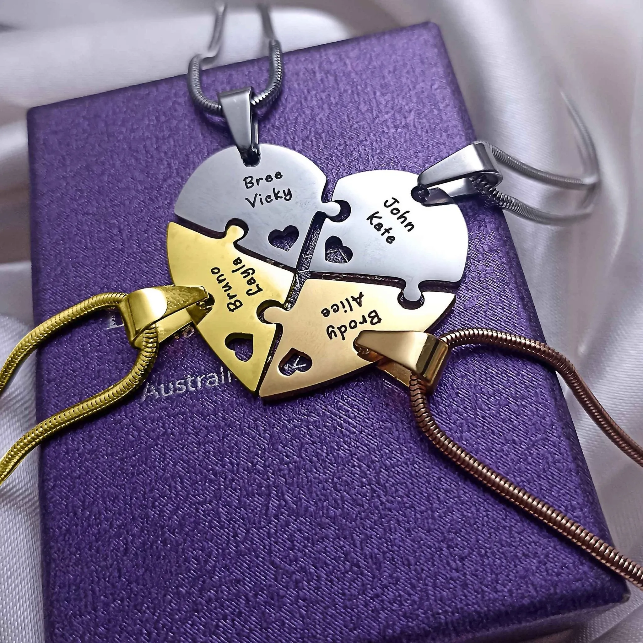 Quad Heart Puzzle - Four Personalised Necklaces