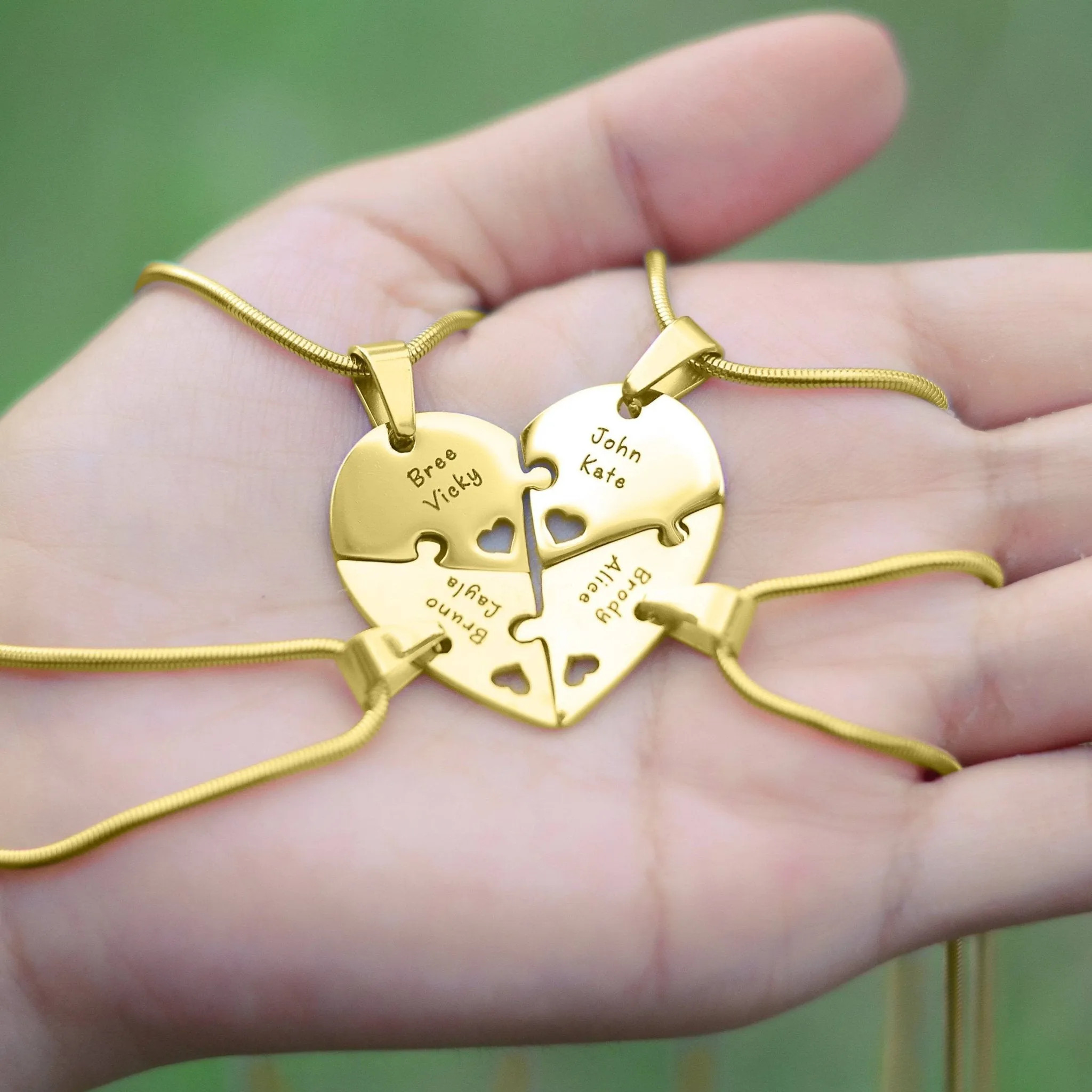 Quad Heart Puzzle - Four Personalised Necklaces