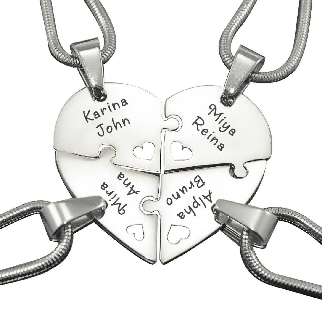 Quad Heart Puzzle - Four Personalised Necklaces