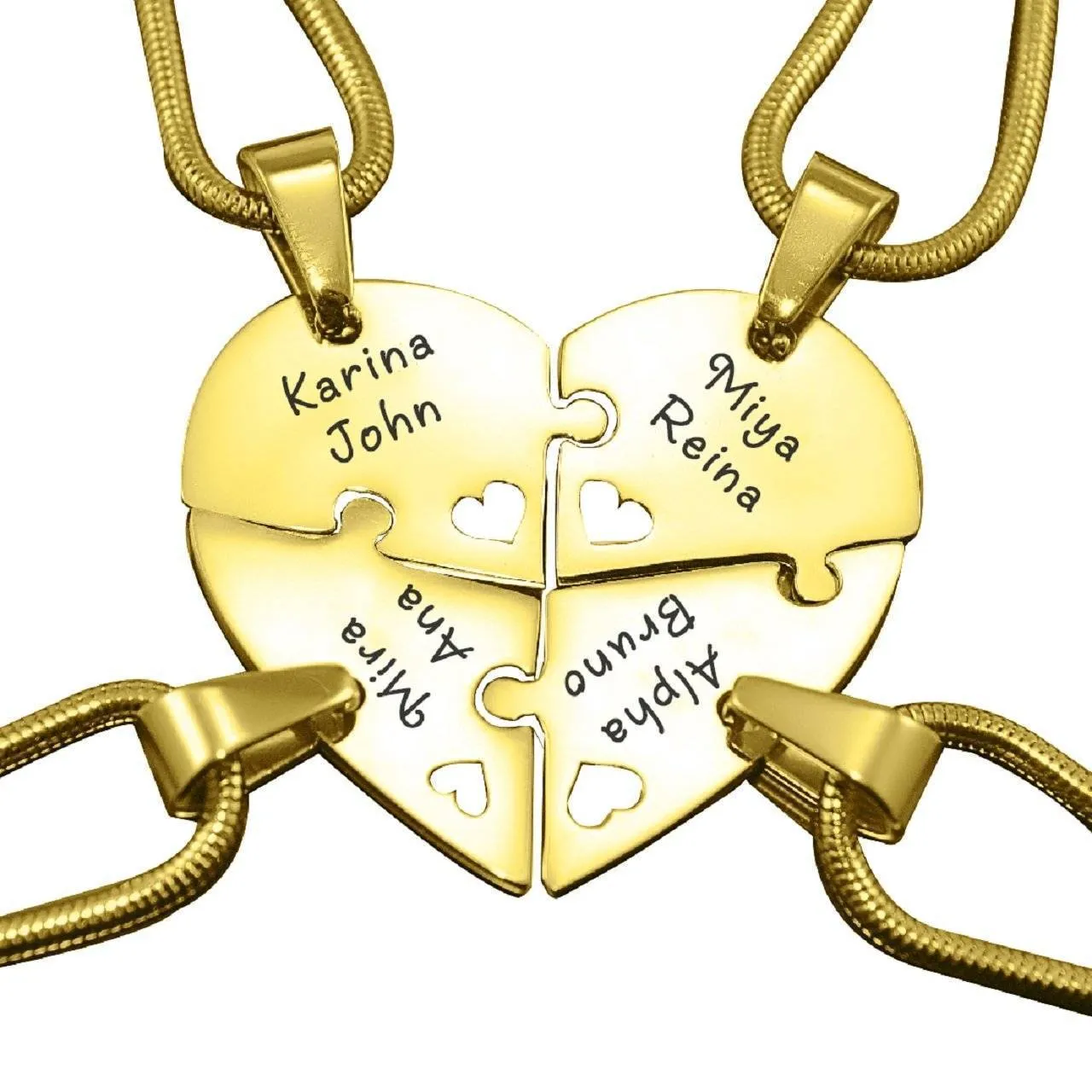Quad Heart Puzzle - Four Personalised Necklaces