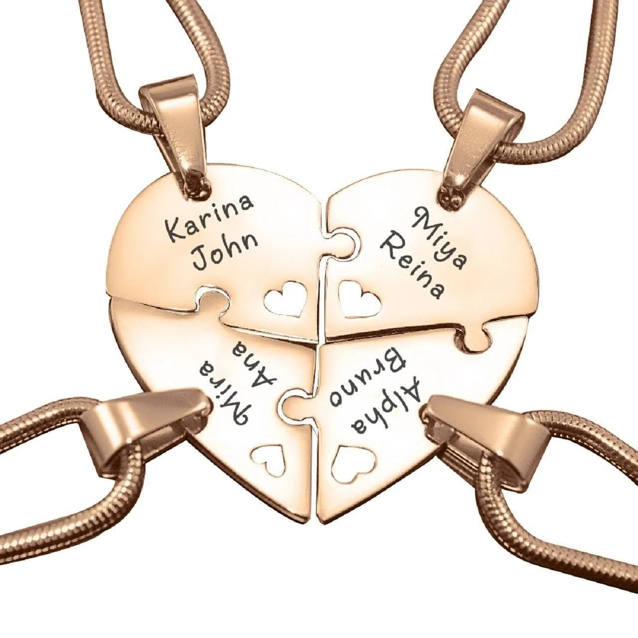 Quad Heart Puzzle - Four Personalised Necklaces