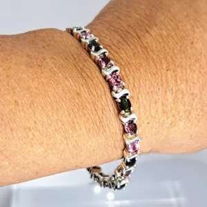 "3rd Tourm’s A Charm” 7.5" Bracelet - Green & Pink Tourmaline, Sterling