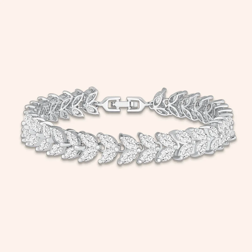 "An Evening Out"14.5CTW Marquise Cut Tennis Bracelet - Includes Extender - Silver