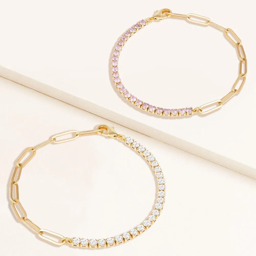 "Aurora" 2.8CTW Set of Two Half Tennis & Clip Chain Bracelets
