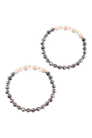 "BFF" LETTER HEART BEADS STRETCH BRACELETE SET