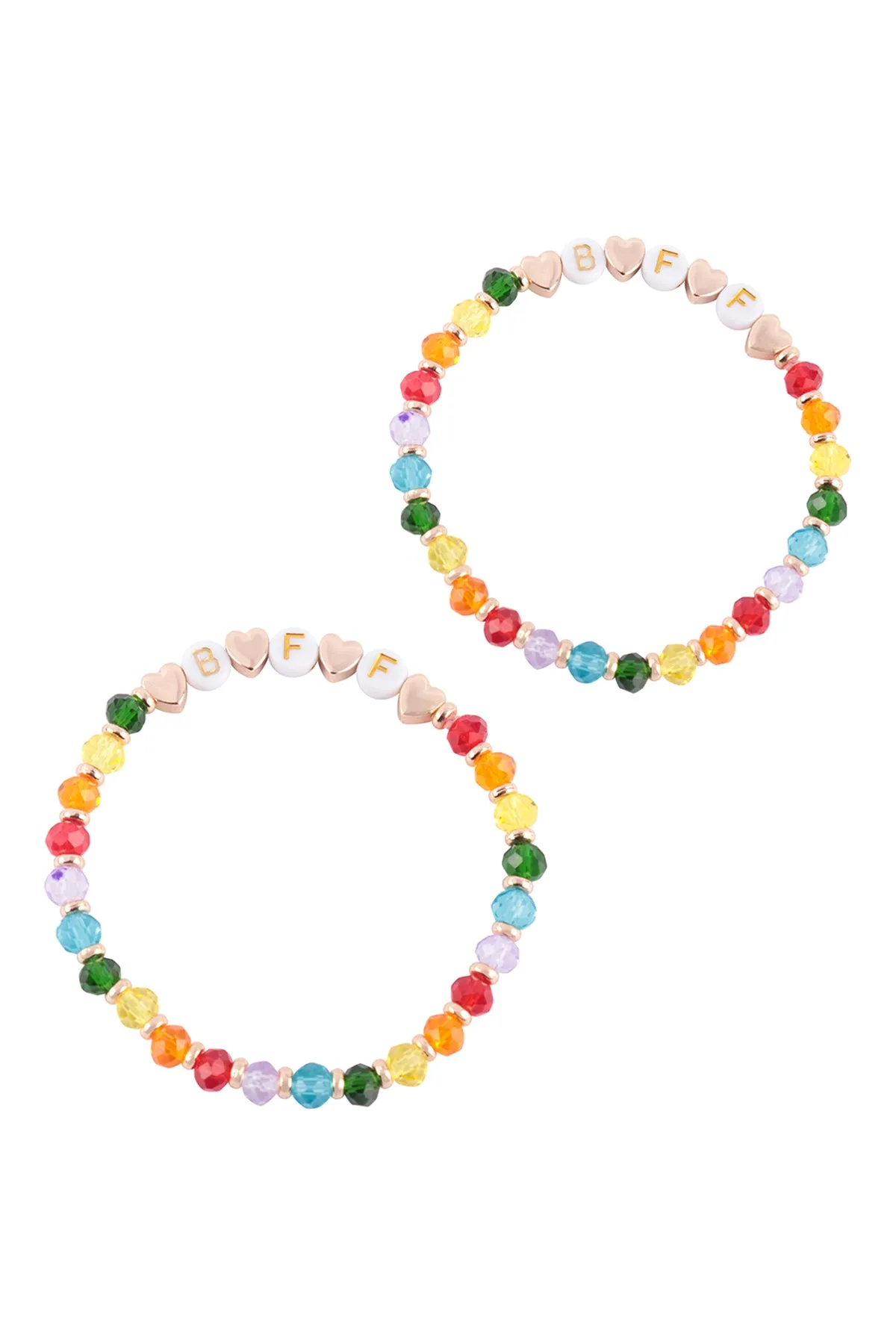 "BFF" LETTER HEART BEADS STRETCH BRACELETE SET
