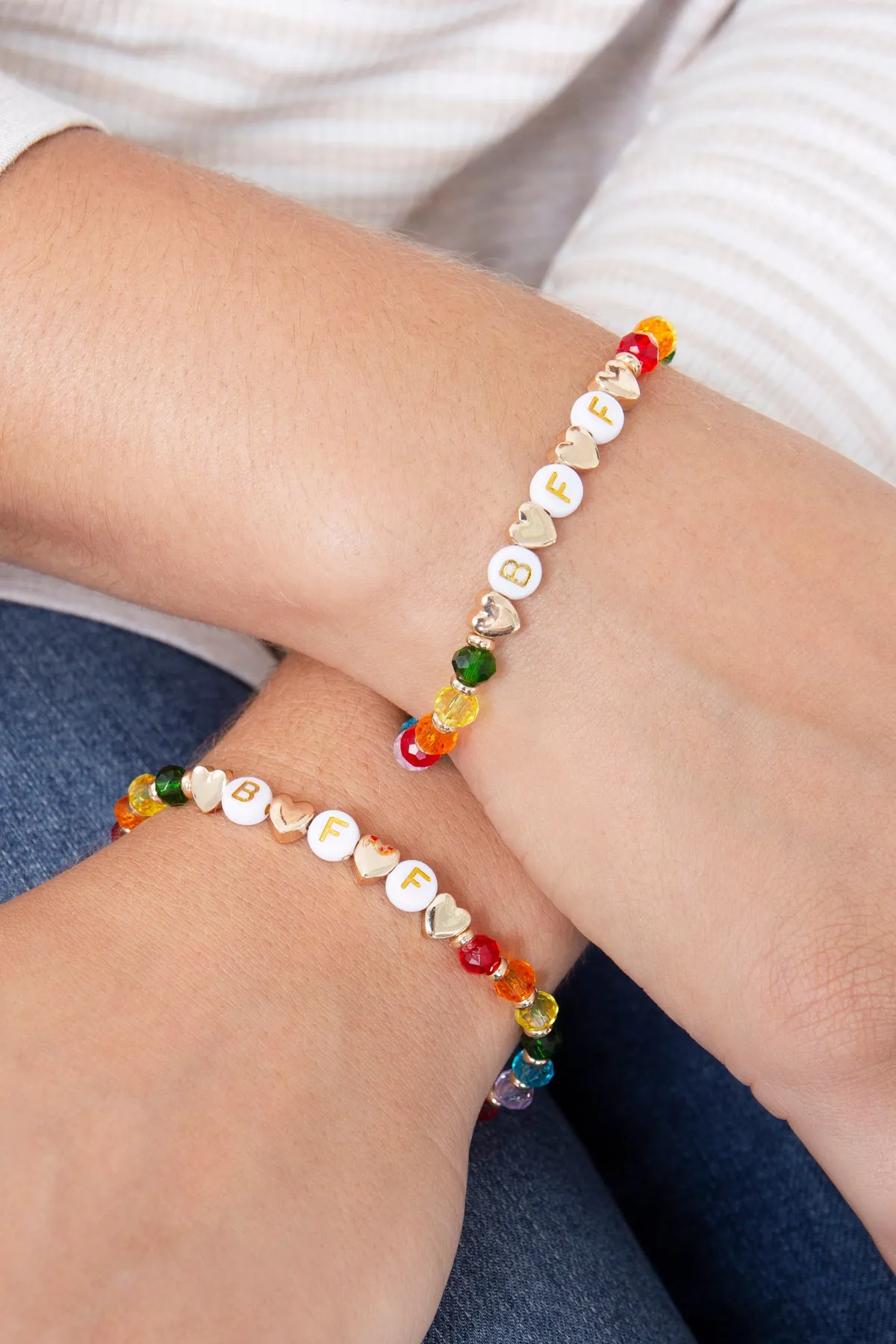 "BFF" LETTER HEART BEADS STRETCH BRACELETE SET