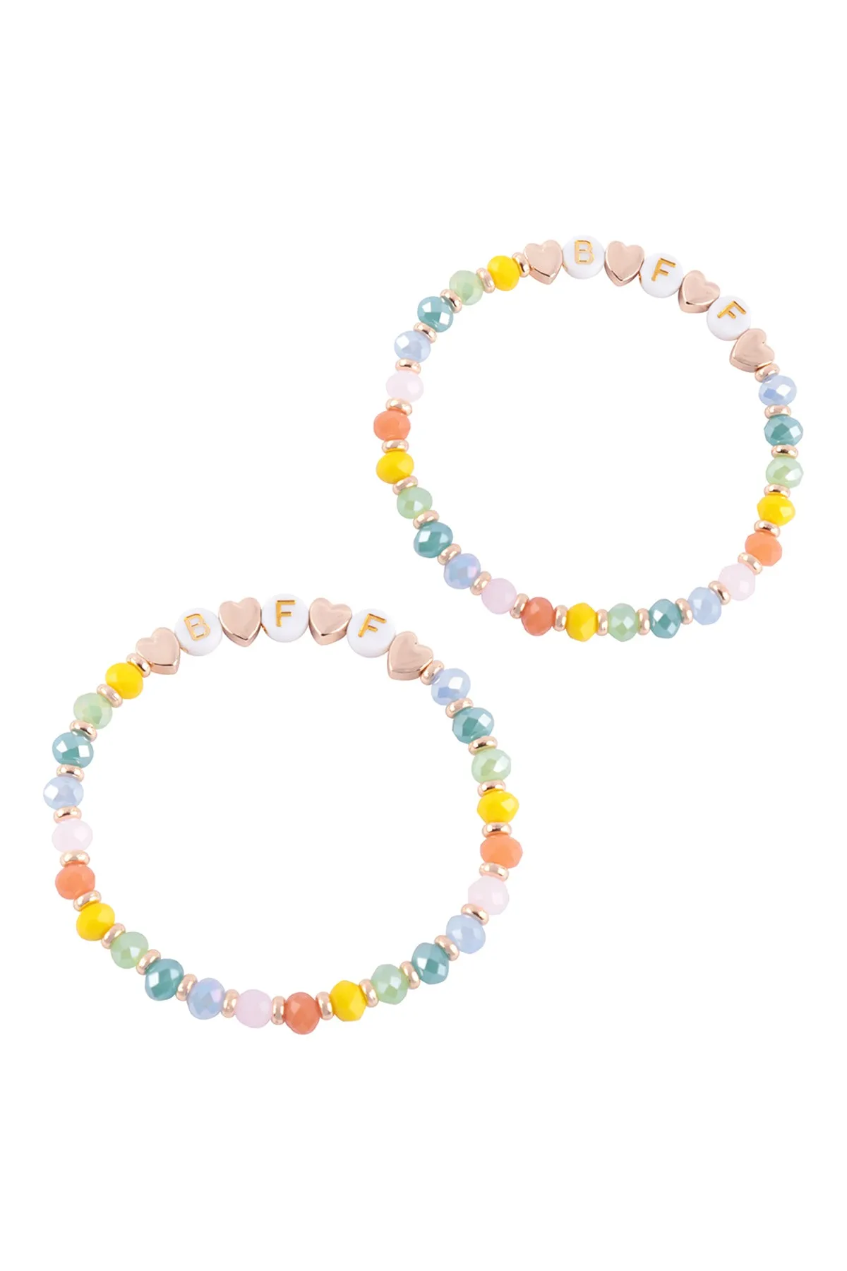 "BFF" LETTER HEART BEADS STRETCH BRACELETE SET
