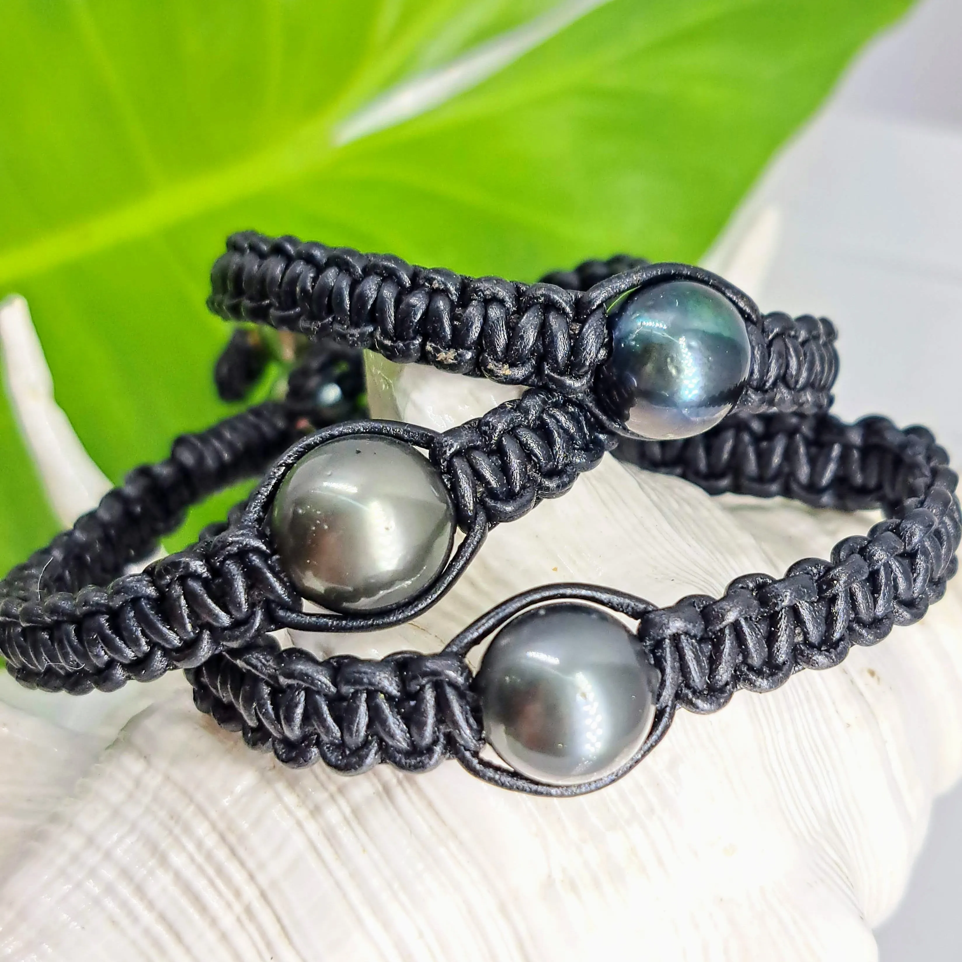 "Bora Bora & Mora!" 7.25" Bracelets - Tahitian Pearls, Leather