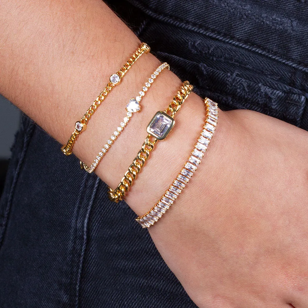 "Celeb" 1.8 Baguette Cut Curb Chain Bracelet