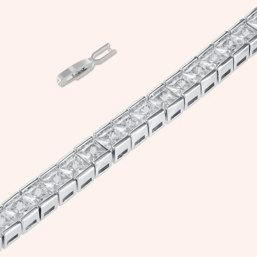 "In the WOW" 19CTW  Princess Cut Tennis Bracelet - Includes Extender - Silver