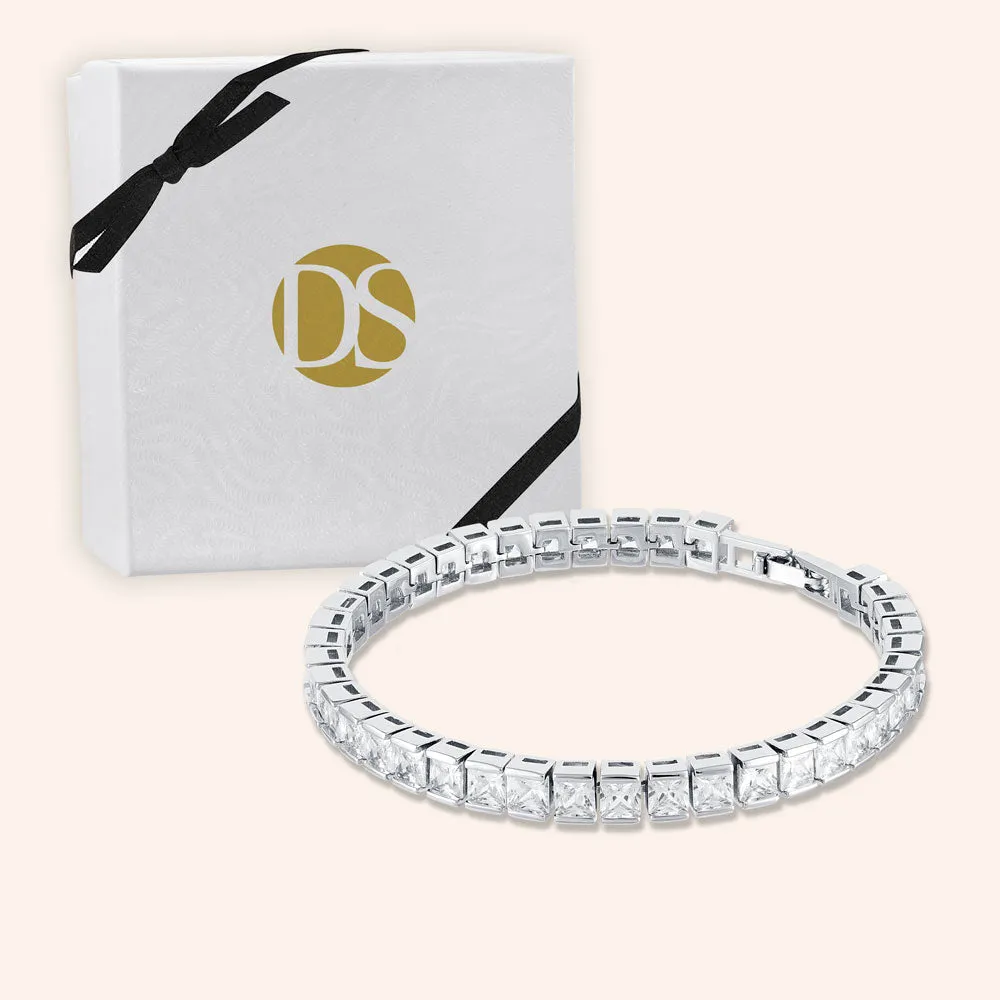 "In the WOW" 19CTW  Princess Cut Tennis Bracelet - Includes Extender - Silver
