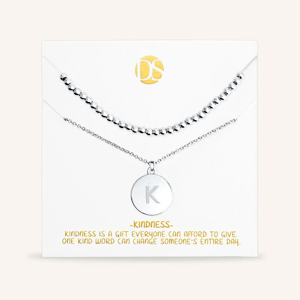 "One and Only" Set of Two Initial Disc & Polished Beads Layering Necklaces