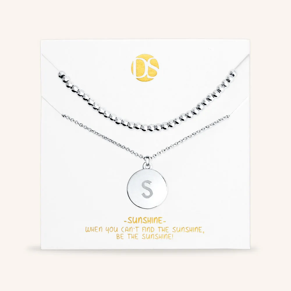 "One and Only" Set of Two Initial Disc & Polished Beads Layering Necklaces