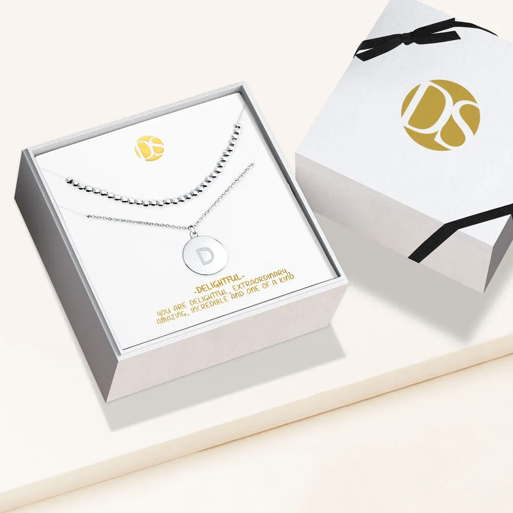 "One and Only" Set of Two Initial Disc & Polished Beads Layering Necklaces