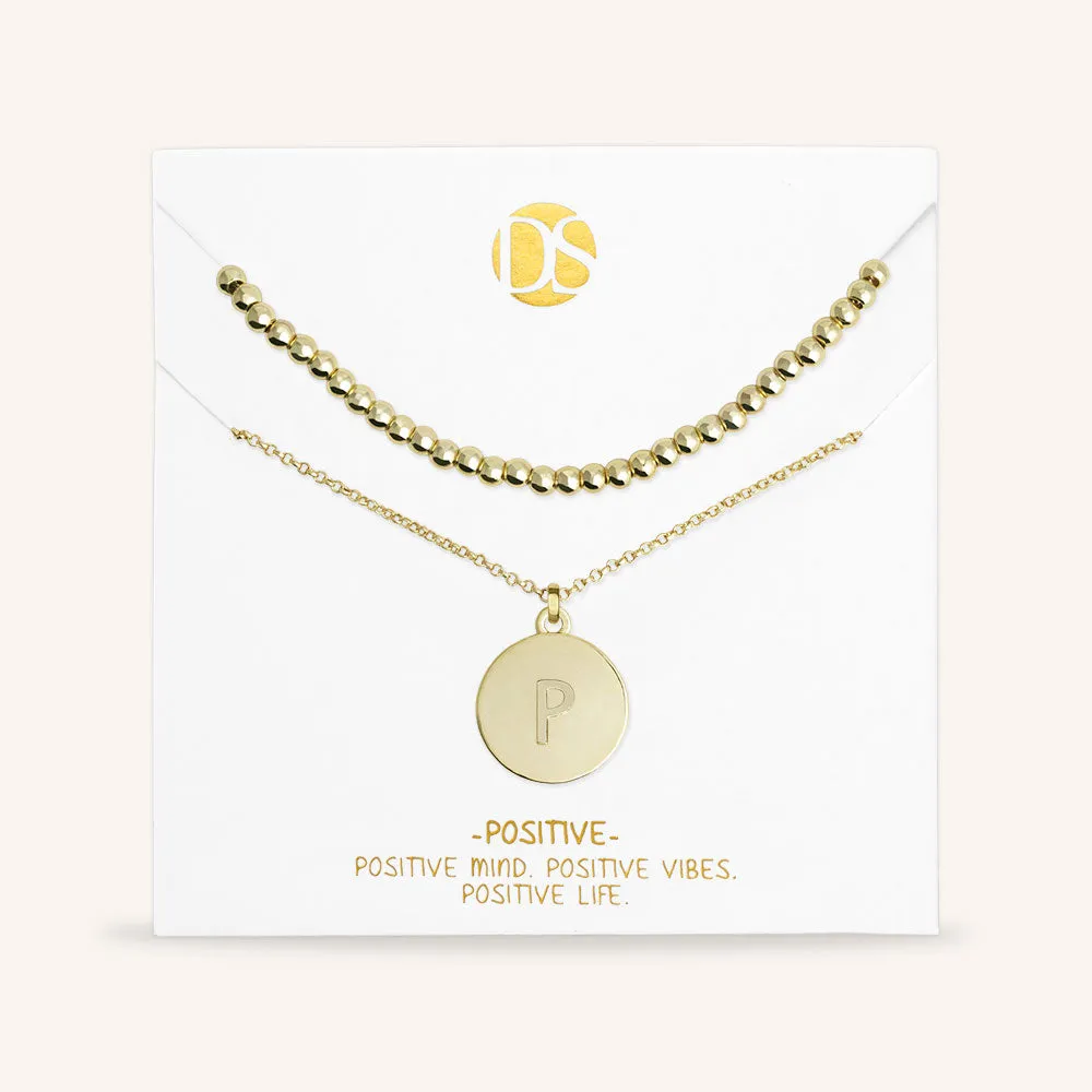 "One and Only" Set of Two Initial Disc & Polished Beads Layering Necklaces