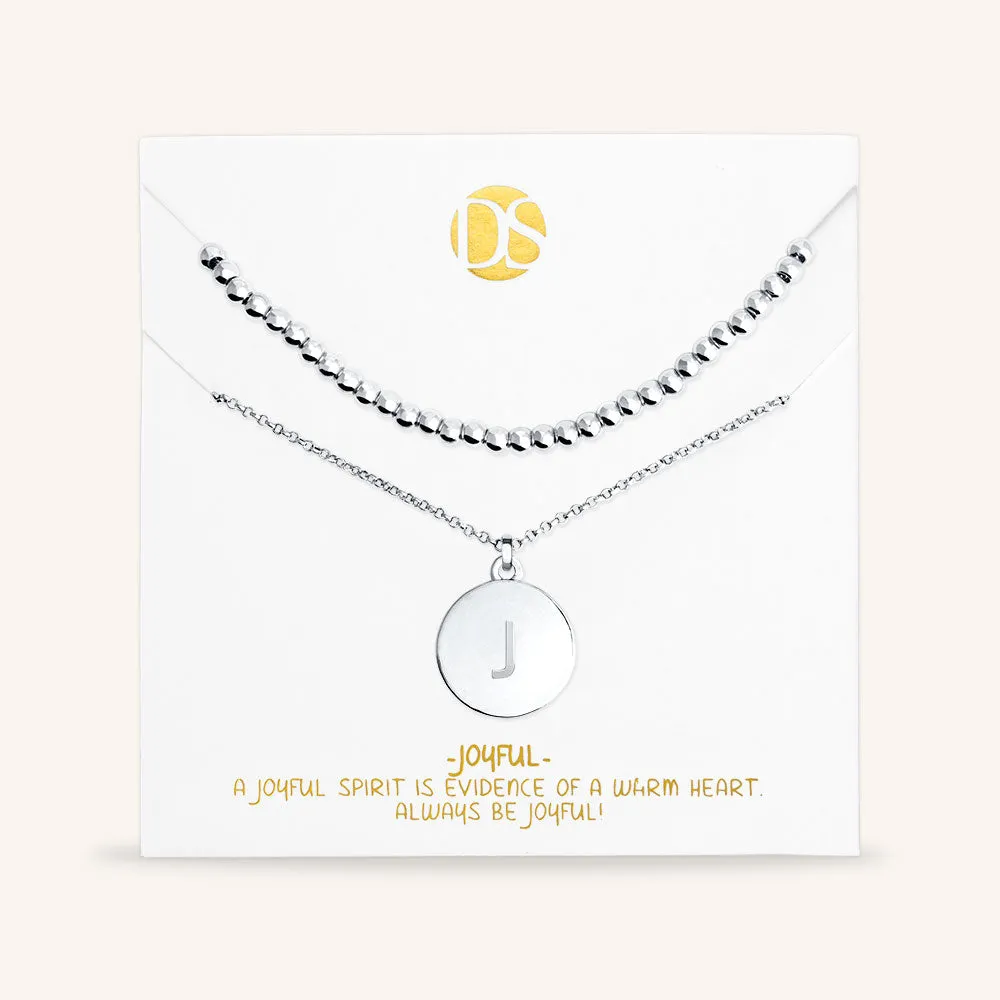 "One and Only" Set of Two Initial Disc & Polished Beads Layering Necklaces
