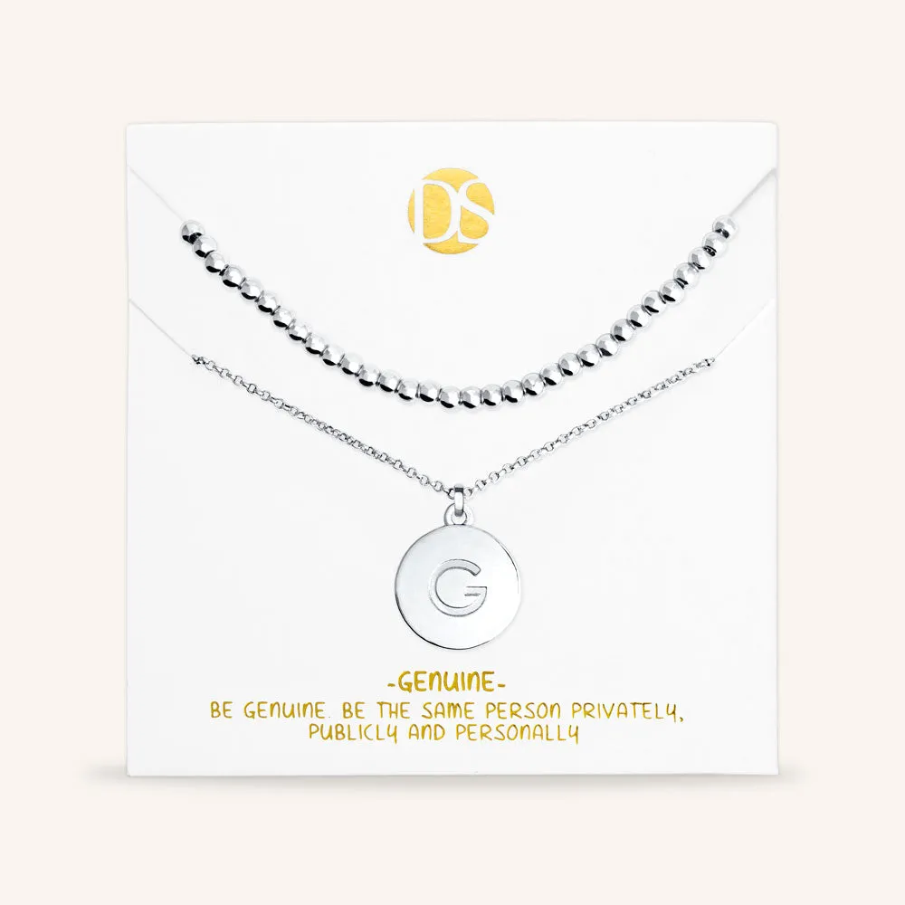 "One and Only" Set of Two Initial Disc & Polished Beads Layering Necklaces