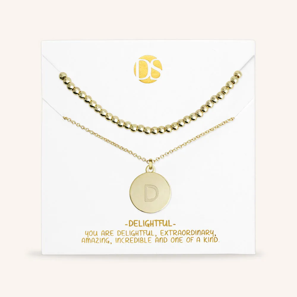 "One and Only" Set of Two Initial Disc & Polished Beads Layering Necklaces