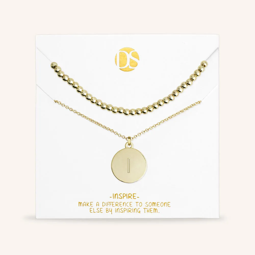 "One and Only" Set of Two Initial Disc & Polished Beads Layering Necklaces
