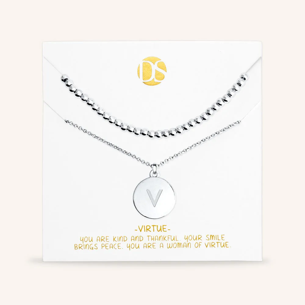 "One and Only" Set of Two Initial Disc & Polished Beads Layering Necklaces