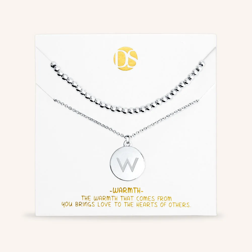 "One and Only" Set of Two Initial Disc & Polished Beads Layering Necklaces
