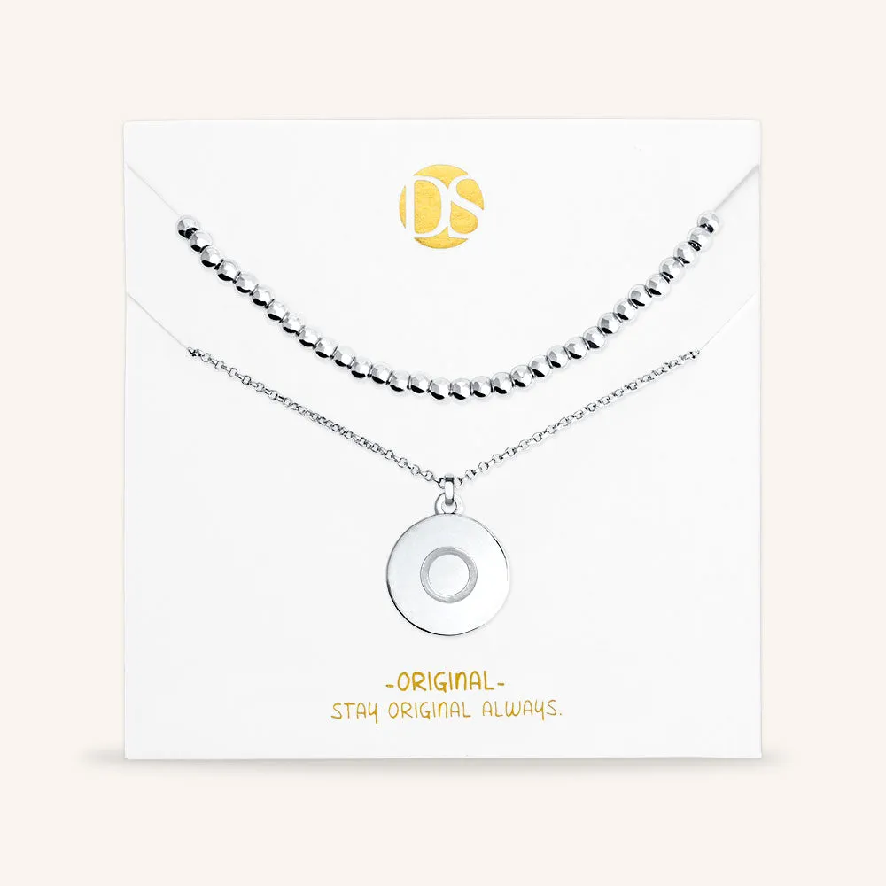 "One and Only" Set of Two Initial Disc & Polished Beads Layering Necklaces