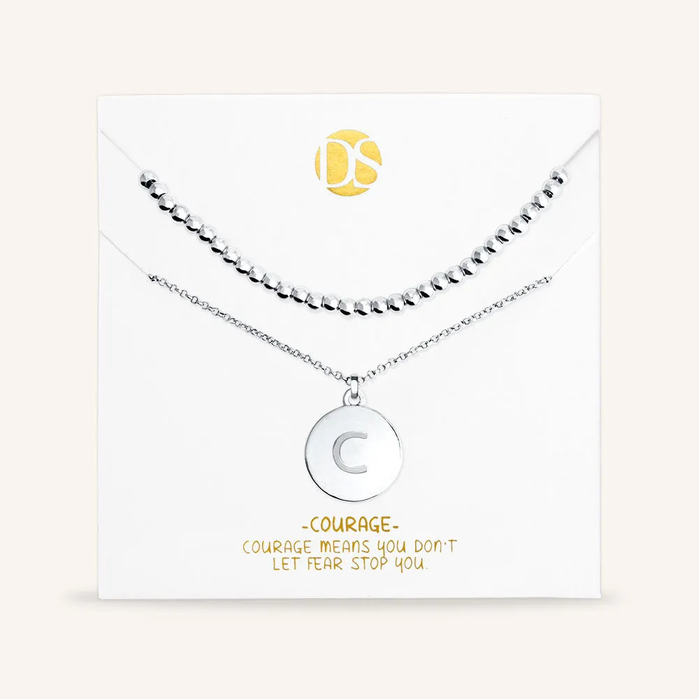 "One and Only" Set of Two Initial Disc & Polished Beads Layering Necklaces