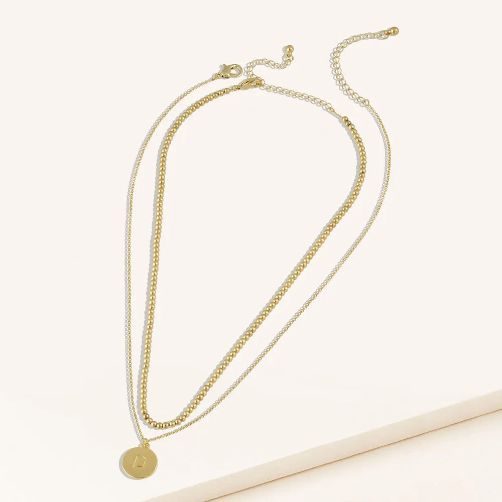 "One and Only" Set of Two Initial Disc & Polished Beads Layering Necklaces