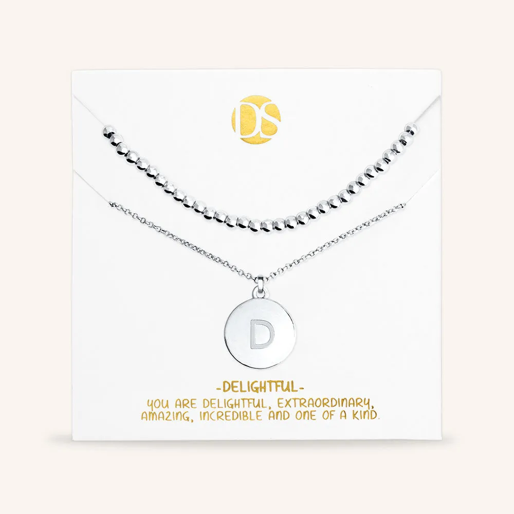 "One and Only" Set of Two Initial Disc & Polished Beads Layering Necklaces