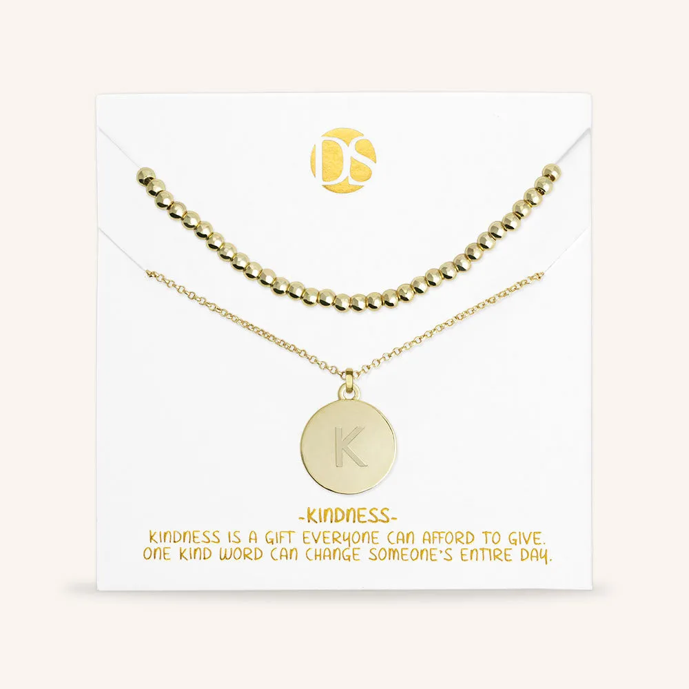 "One and Only" Set of Two Initial Disc & Polished Beads Layering Necklaces