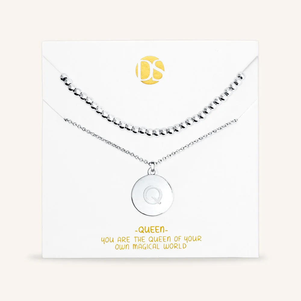 "One and Only" Set of Two Initial Disc & Polished Beads Layering Necklaces