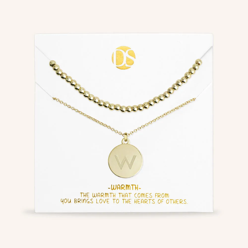 "One and Only" Set of Two Initial Disc & Polished Beads Layering Necklaces