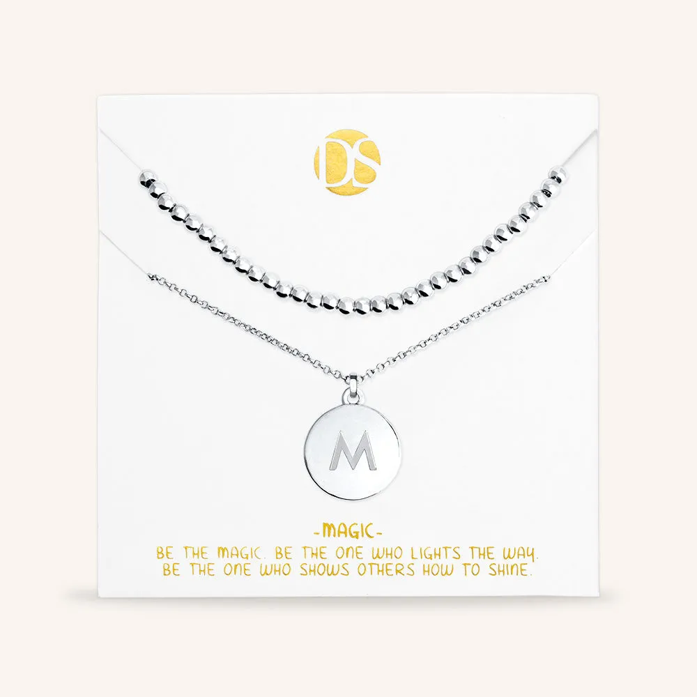 "One and Only" Set of Two Initial Disc & Polished Beads Layering Necklaces