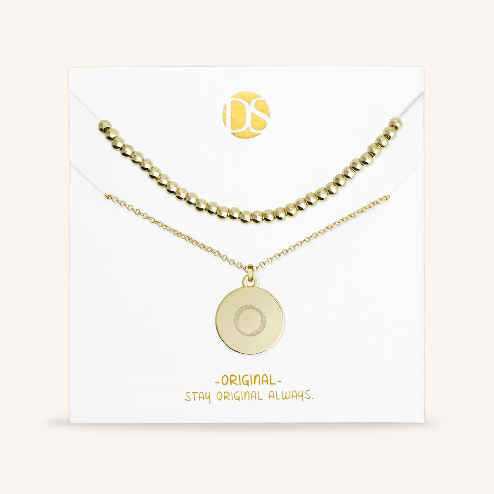 "One and Only" Set of Two Initial Disc & Polished Beads Layering Necklaces
