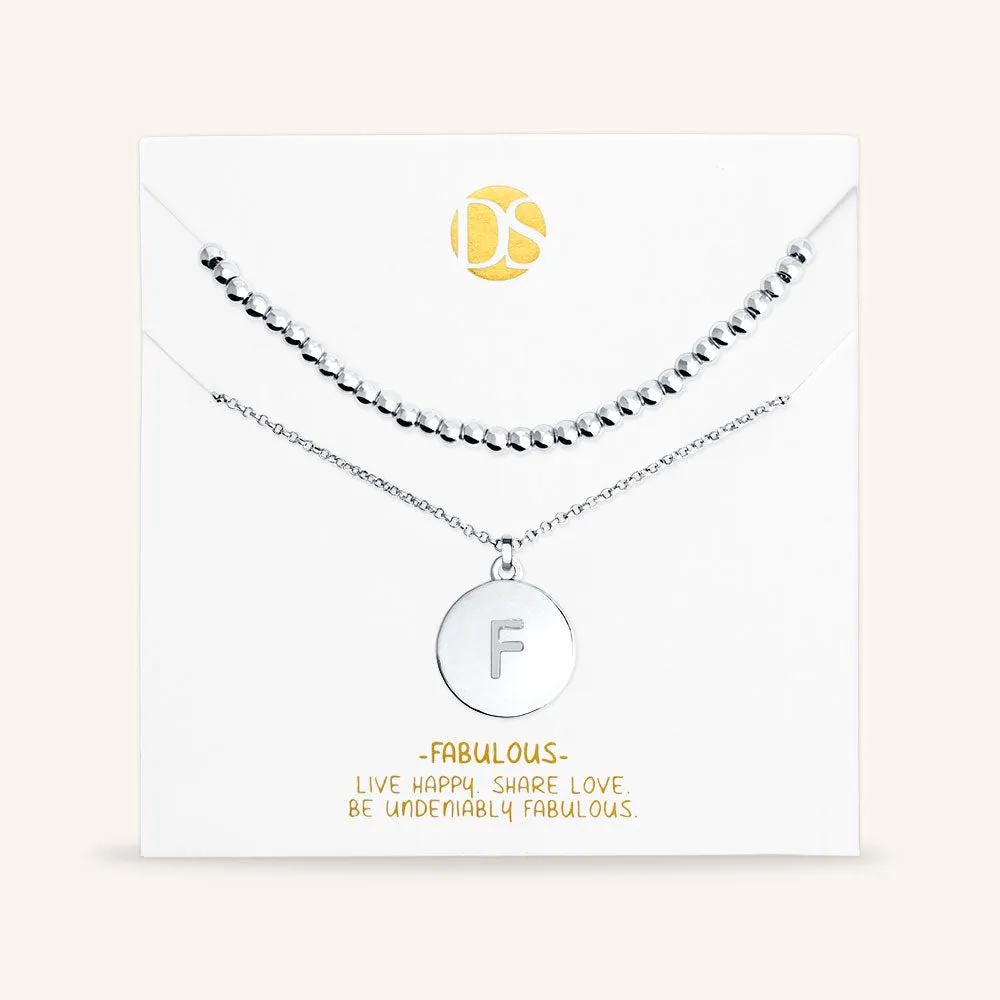 "One and Only" Set of Two Initial Disc & Polished Beads Layering Necklaces