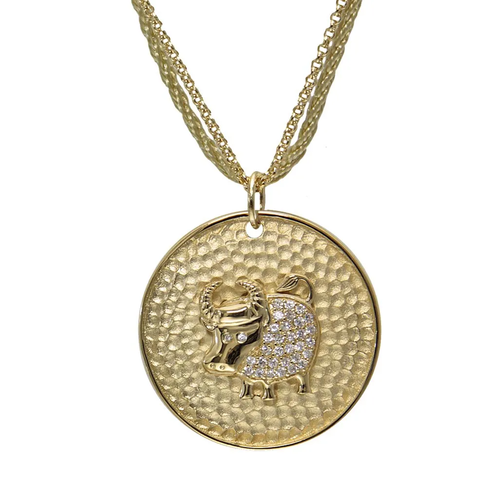 "Personalize Zodiac" Pave Zodiac Medallion Necklace