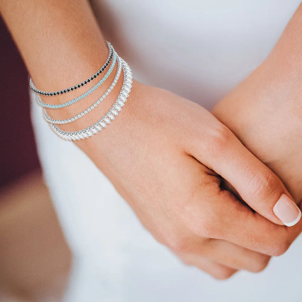 "Socialite" 6.5CTW Baguette Cut Tennis Bracelet - Includes Extender - Silver