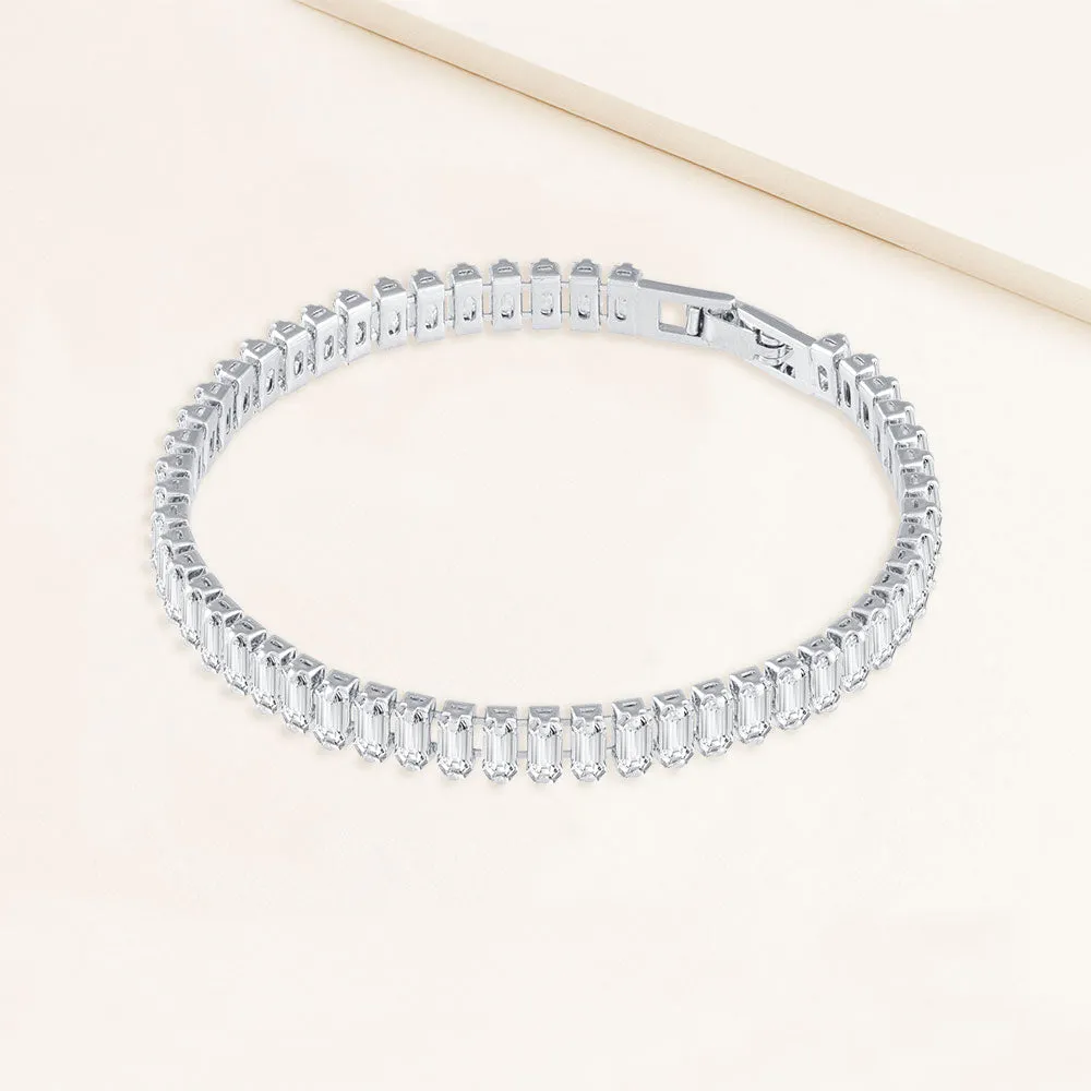 "Socialite" 6.5CTW Baguette Cut Tennis Bracelet - Includes Extender - Silver