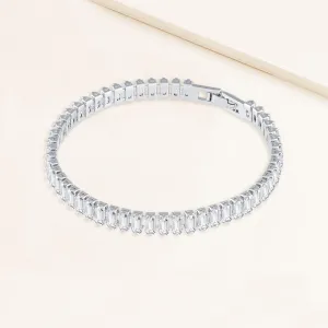 "Socialite" 6.5CTW Baguette Cut Tennis Bracelet - Includes Extender - Silver