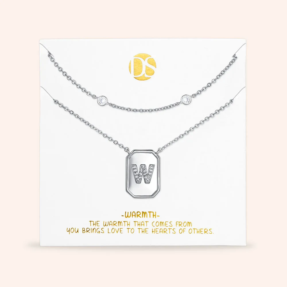"Twin Token" Set of Two Initial Plate & Station Layering Necklaces