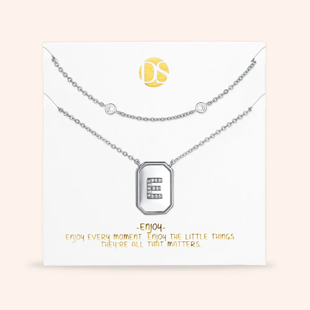 "Twin Token" Set of Two Initial Plate & Station Layering Necklaces