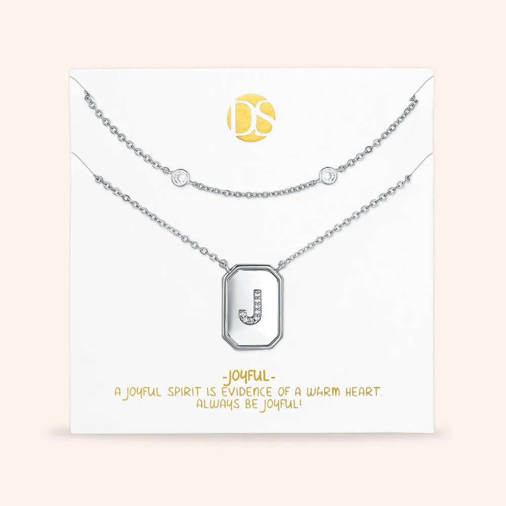 "Twin Token" Set of Two Initial Plate & Station Layering Necklaces