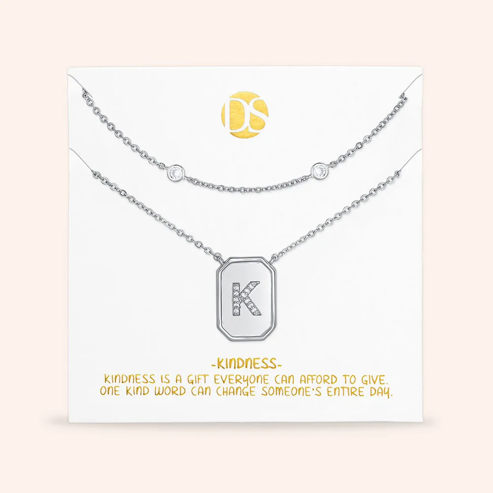 "Twin Token" Set of Two Initial Plate & Station Layering Necklaces