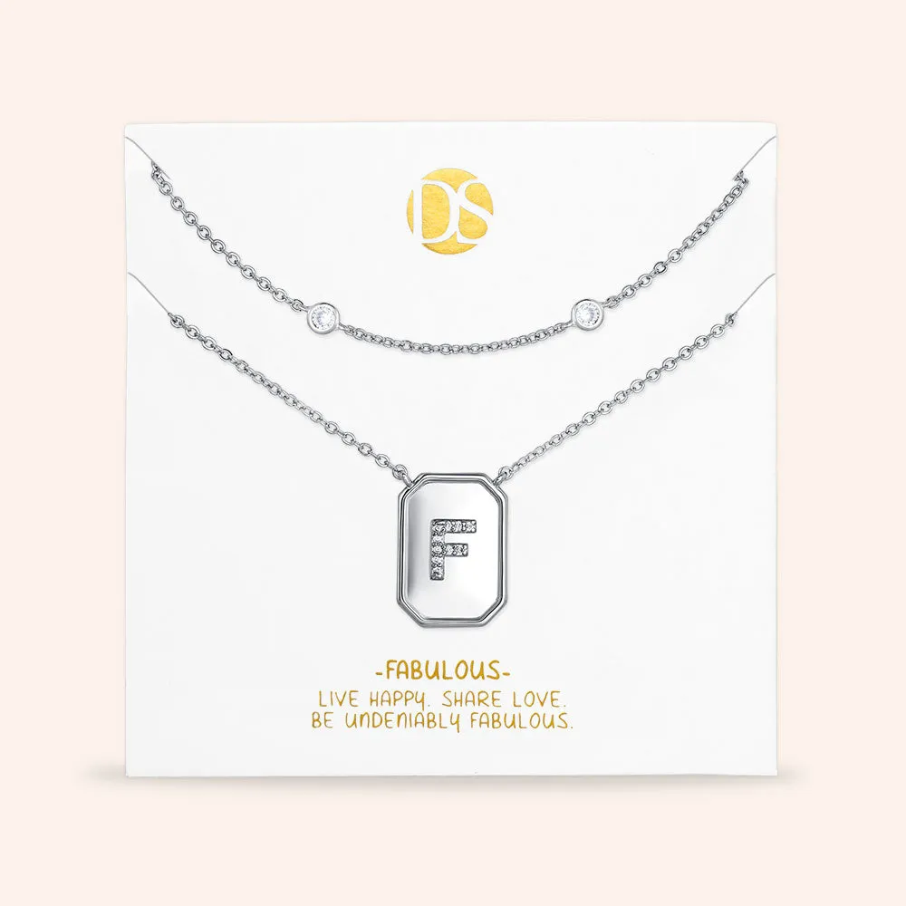 "Twin Token" Set of Two Initial Plate & Station Layering Necklaces