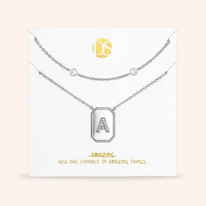 "Twin Token" Set of Two Initial Plate & Station Layering Necklaces