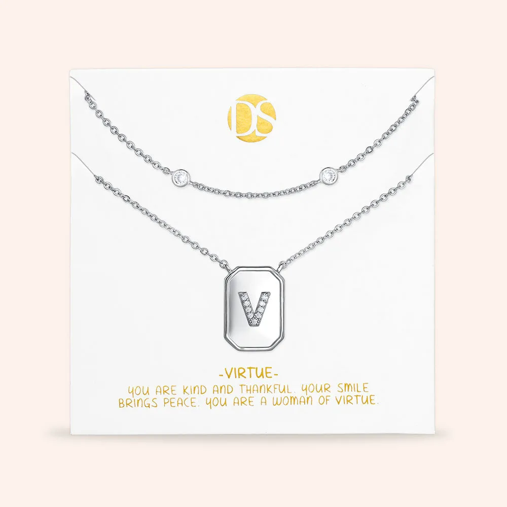 "Twin Token" Set of Two Initial Plate & Station Layering Necklaces