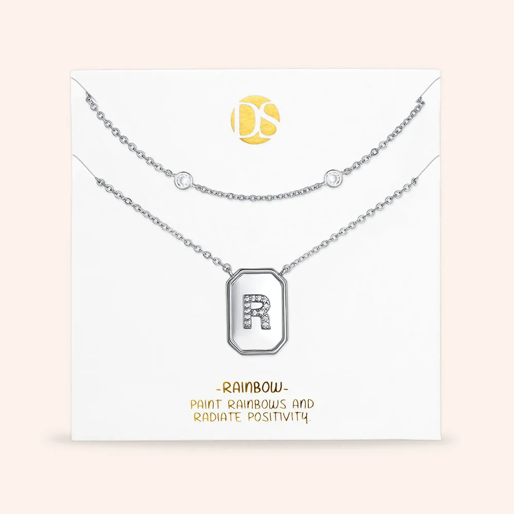 "Twin Token" Set of Two Initial Plate & Station Layering Necklaces