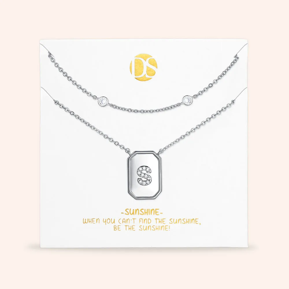 "Twin Token" Set of Two Initial Plate & Station Layering Necklaces