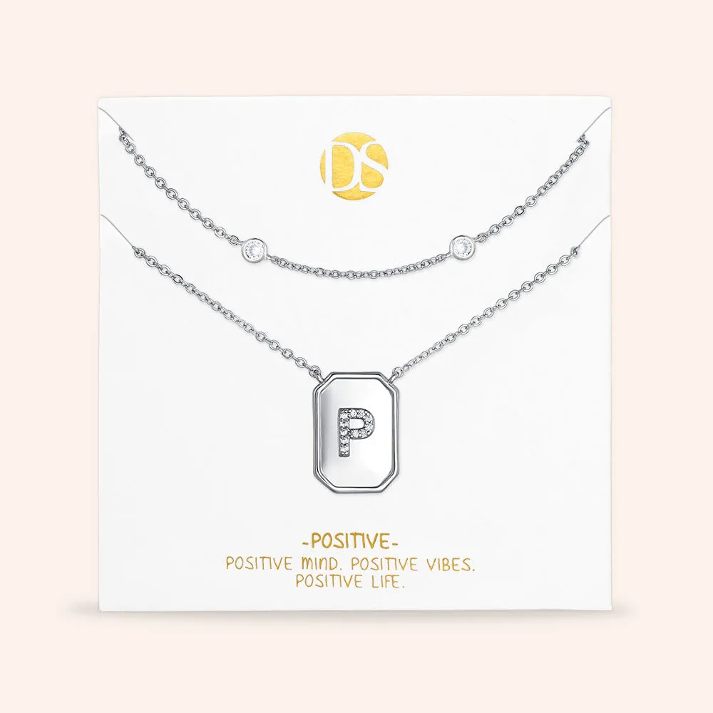 "Twin Token" Set of Two Initial Plate & Station Layering Necklaces